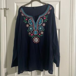 COPY - NWOT 2X Talbots Navy Top with Floral Embroidery
